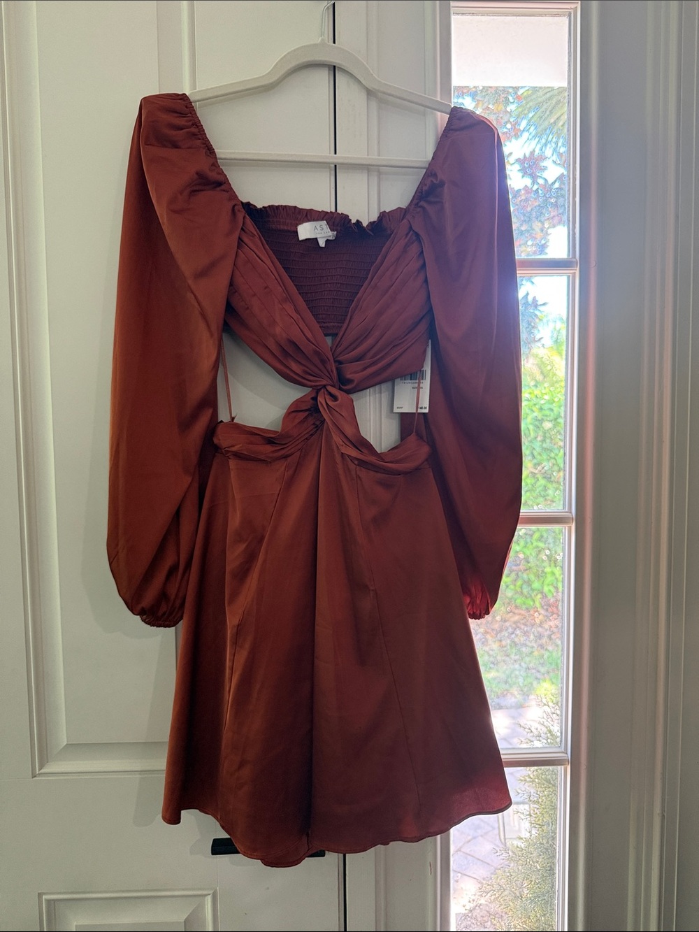 Astr Rust Twist-Front Mini Dress